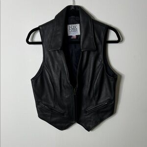 Women's Black Fox Creek Black Motorcycle Vest - Genuine Leather - Size M